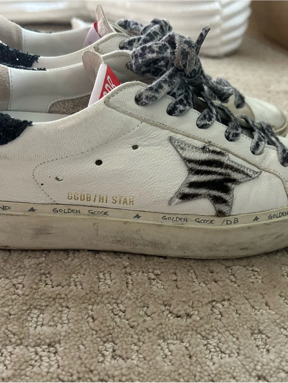 Golden Goose Hi Star Leopard Star and Laces, Black Glitter Heel Size 40 - Picture 6 of 9